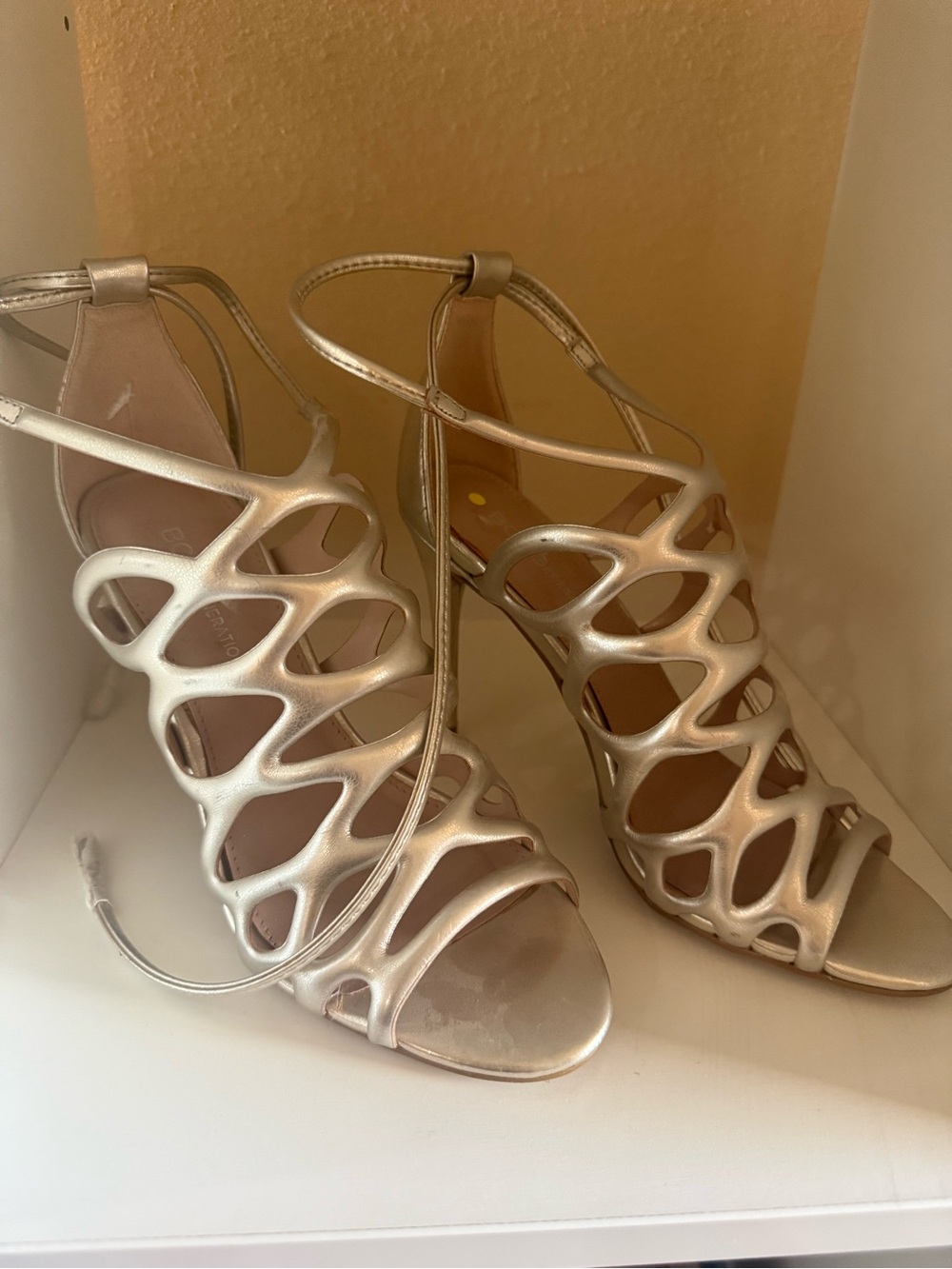 BCBgeneration Metallic Cutout Strappy High-Heel Sandals - Gold